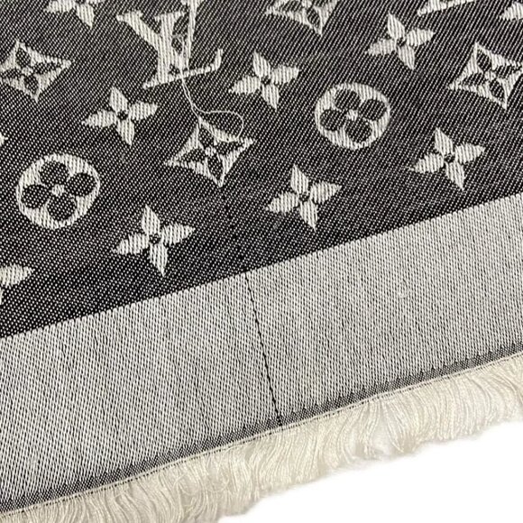 LOUIS VUITTON Shawl Monogram Denim Noir - Scarf Silk Wool 320-070125 - Picture 7 of 11